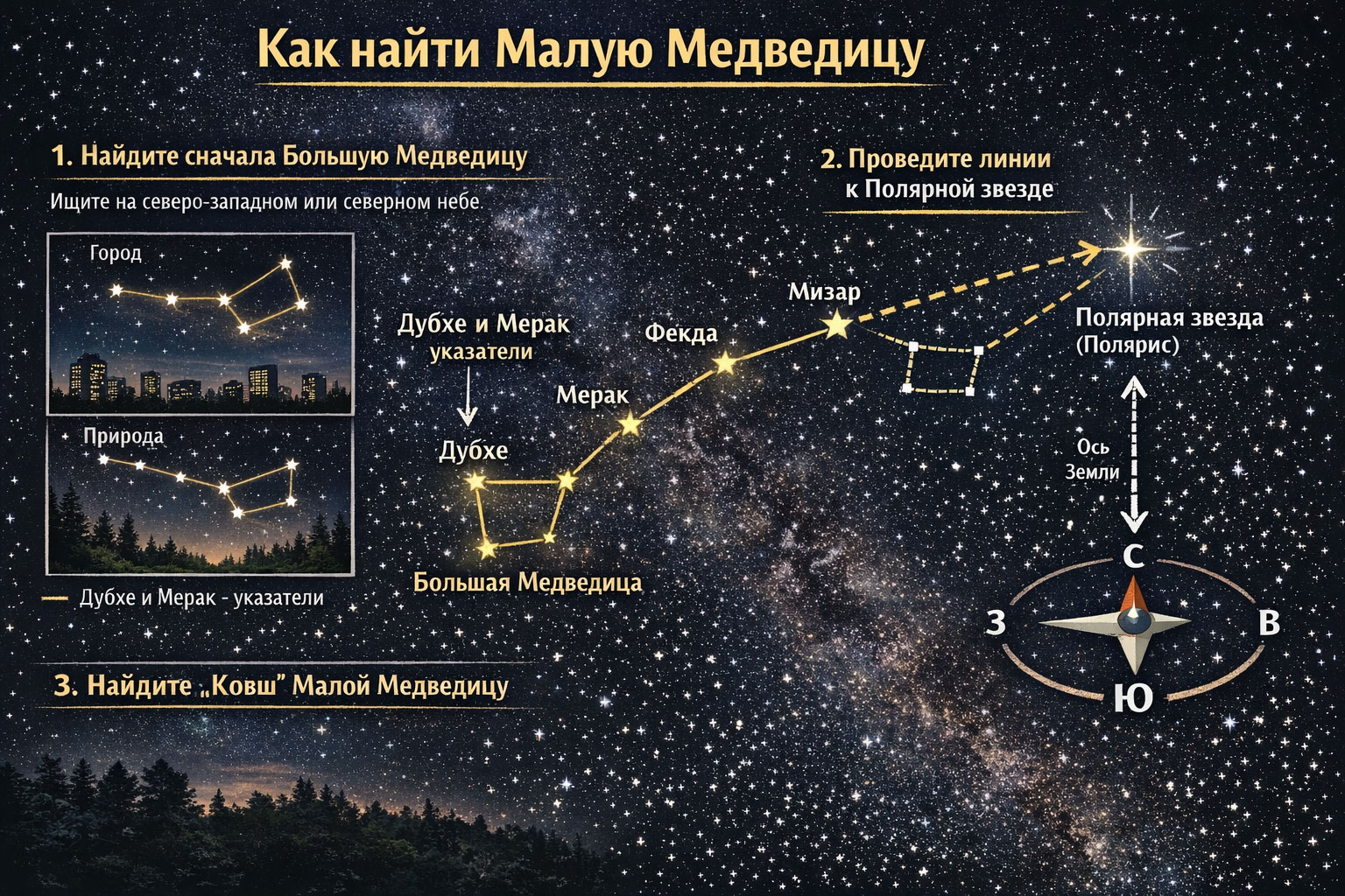 как найти малую медведицу инструкция схема на небе